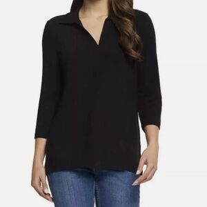 Matty M Women's The Johnny Collar Polo, Black.